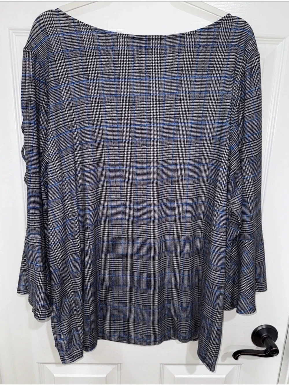 ALYX Women's XXL 3/4 Sleeve Top Houndstooth Plaid Black Multi Open Sleeve